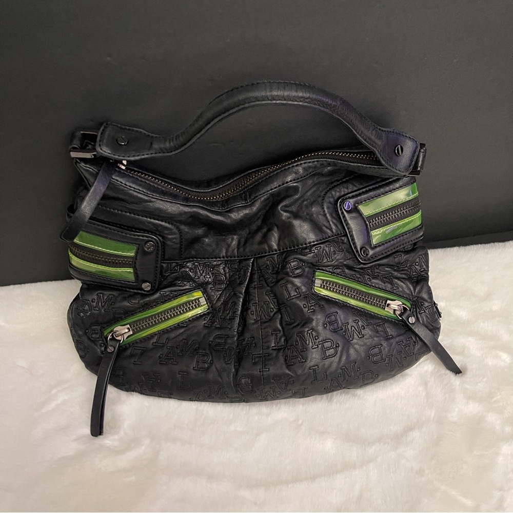 L.A.M.B. Black Hobo Bag with Bright Green Accents